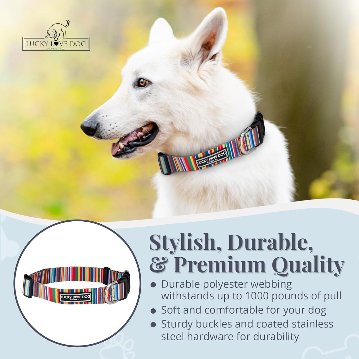 Lucky Love Dog - Adjustable Dog Collar with Easy Click Buckle for Small to Large Ones, Durable, & Comfortable for Male & Female Dogs, Pet Collar for Puppies & Adult Dogs - Hippie, Medium