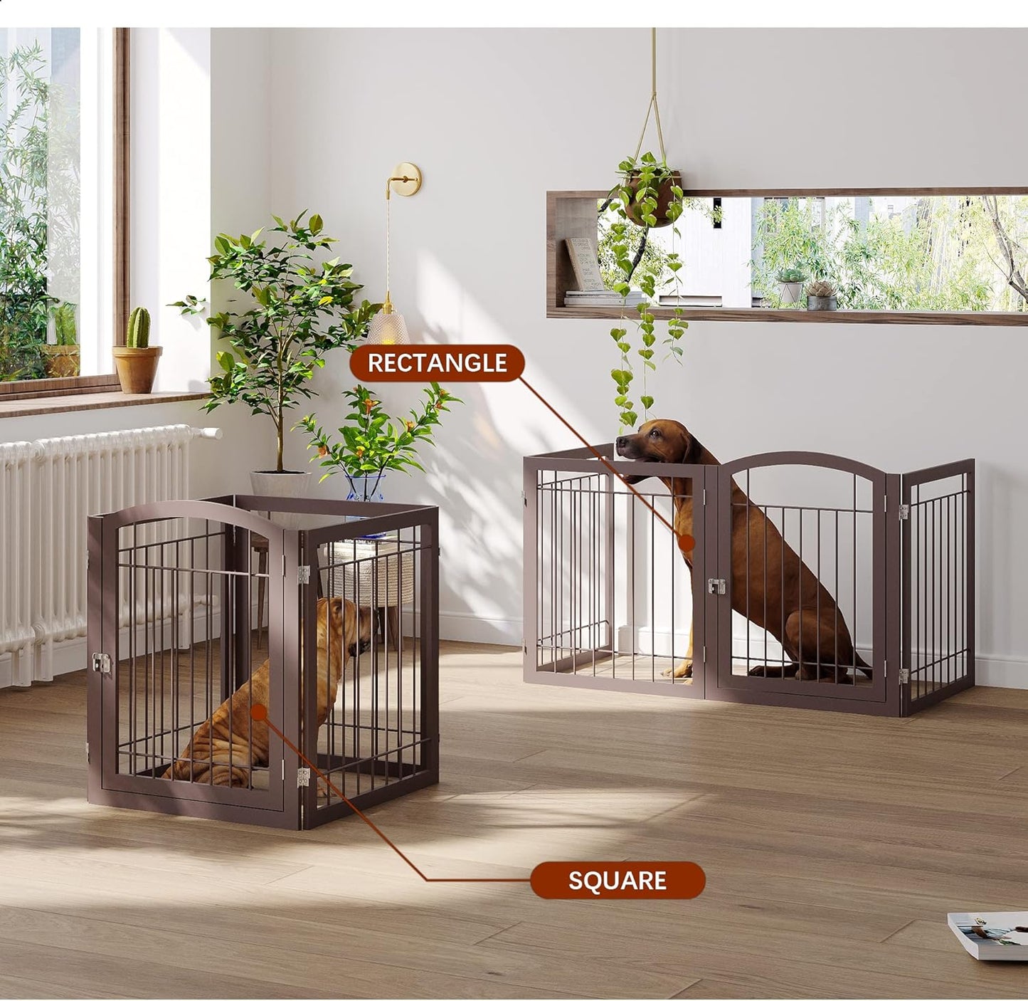 JSB 96-inch Extra Wide 30-inch Tall Dog gate with Door Walk Through, Freestanding Pet Gate for Halls, Stairs & Home, Pet Puppy Safety Dog Fence with 2PCS Support Feet (Espresso)