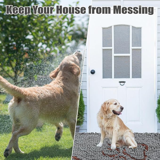 EXPAWLORER Dog Door Mat - Highly Absorbent Microfiber Dog Rug, Soft Chenille Non-Slip Large Pet Paw Cleaning Washable Mud Mat for Indoor Outdoor Floor, Grey