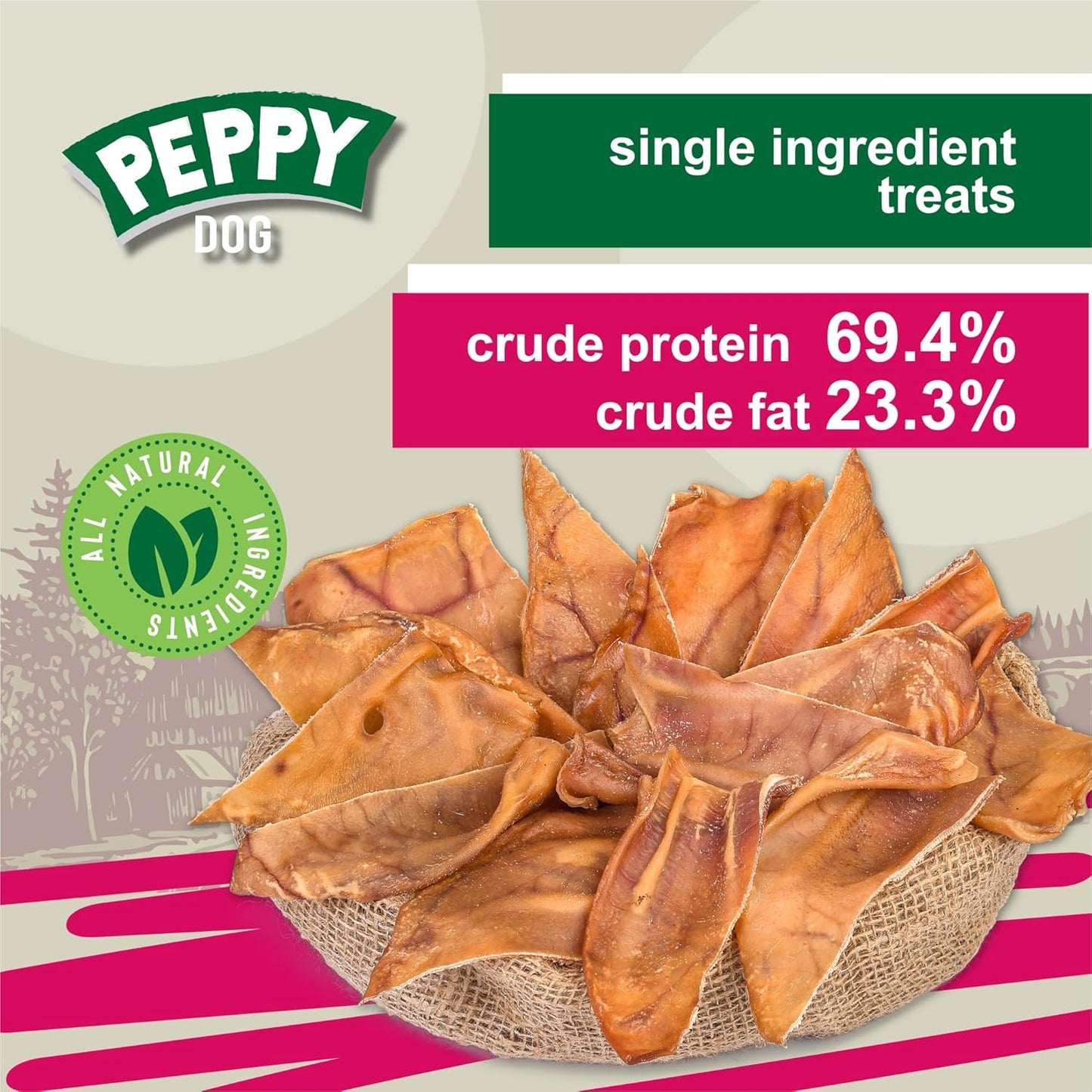 Half Pig Ears 15 pcs | Natural Chews | Single Ingredient Treats | Rawhide Alternative | Grain-Free | Dental Snack for Pets