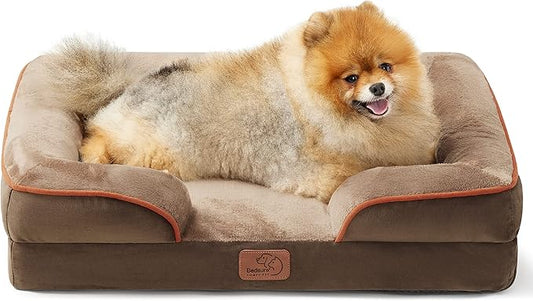 Bedsure Orthopedic Dog Beds for Small Dogs - Washable Small Dog Cat Bed Waterproof, Comfort Pet Couch Sofa with Washable Removable Cover, Pets Bed with Nonskid Bottom, Brown, 24"