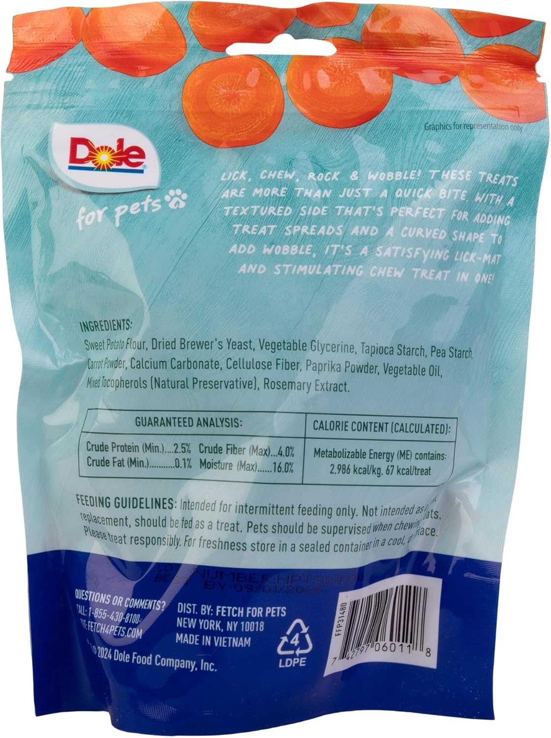 Dole for Pets Freshly Fetched Lasting Chew, Carrot Flavor Dog Treats, Small Breed, 8oz, 10ct | Flavored with Real Veggies, No Wheat, Corn, Soy, Artificial Flavors, Colors, or Preservatives