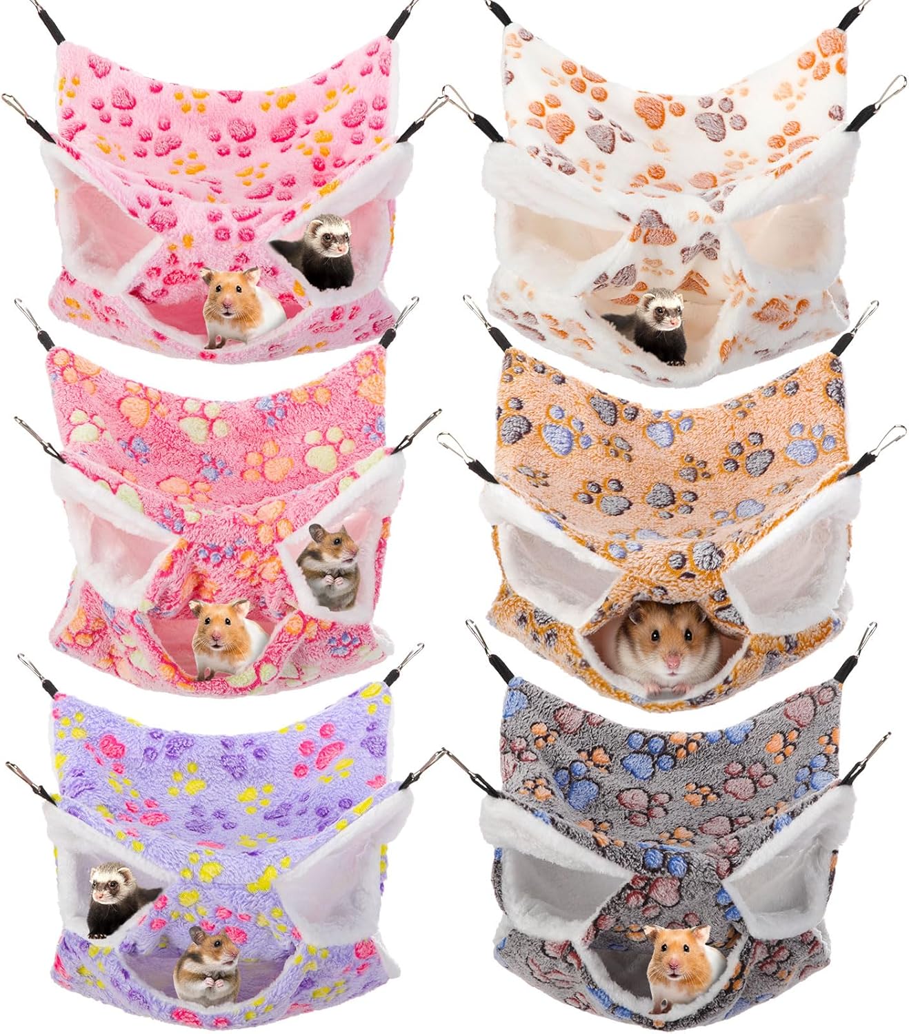 Sadnyy 6 Pieces Guinea Pig Rat Hammock Three Layer Ferret Bed Small Animal Hanging Pet Cage Hammock for Chinchilla Rat Sugar Glider Squirrel Reptiles (Classic Pattern)