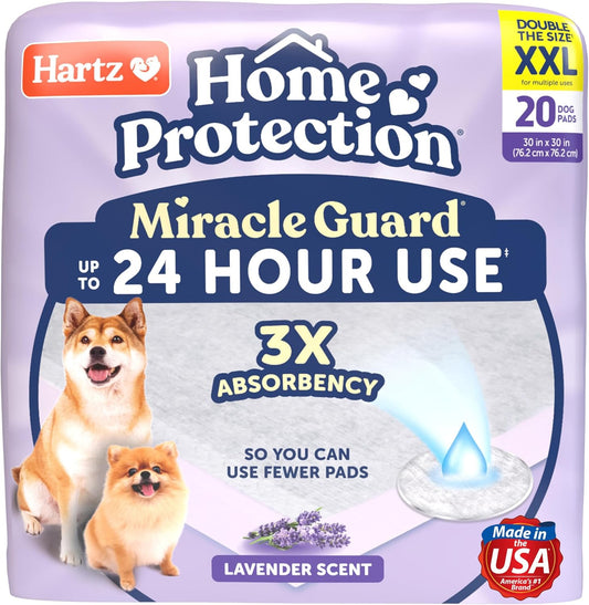New! Hartz Home Protection Miracle Guard Lavender Scented Dog Pads, XXL Size 20 Count, 24 Hour Use, Won't Leak and Odor Eliminating