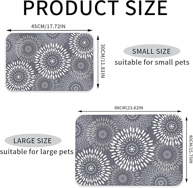 Quick-Dry Absorbent Dog Food Mat 12x18 Inch Retro Modern Geometric Aesthetic Non-Slip Pet Cat Feeding Mat with Waterproof Backing Training Mat for Pets（Gray）