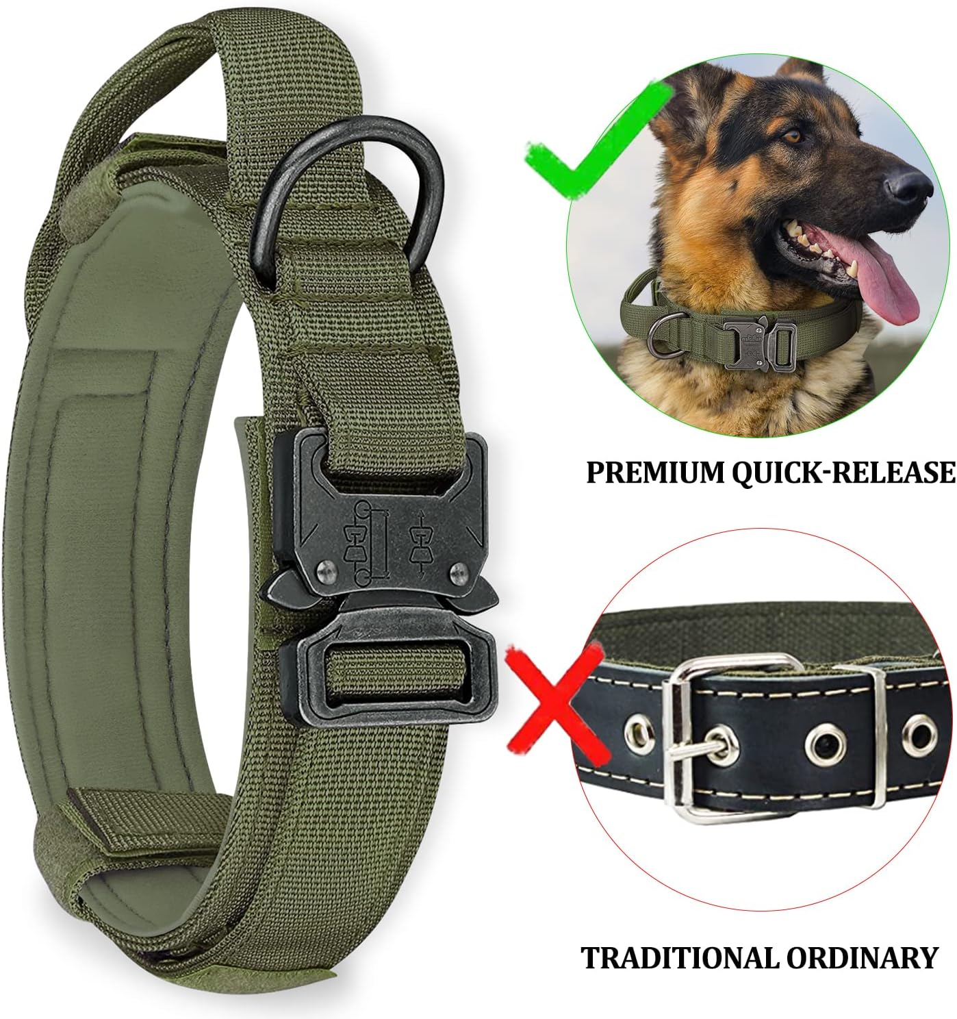 COOYOO Dog Collar,3 Piece Set Tactical Dog Collars, Adjustable Military Training Nylon Dog Collar with Control Handle and Heavy Metal Buckle for Medium and Large Dogs