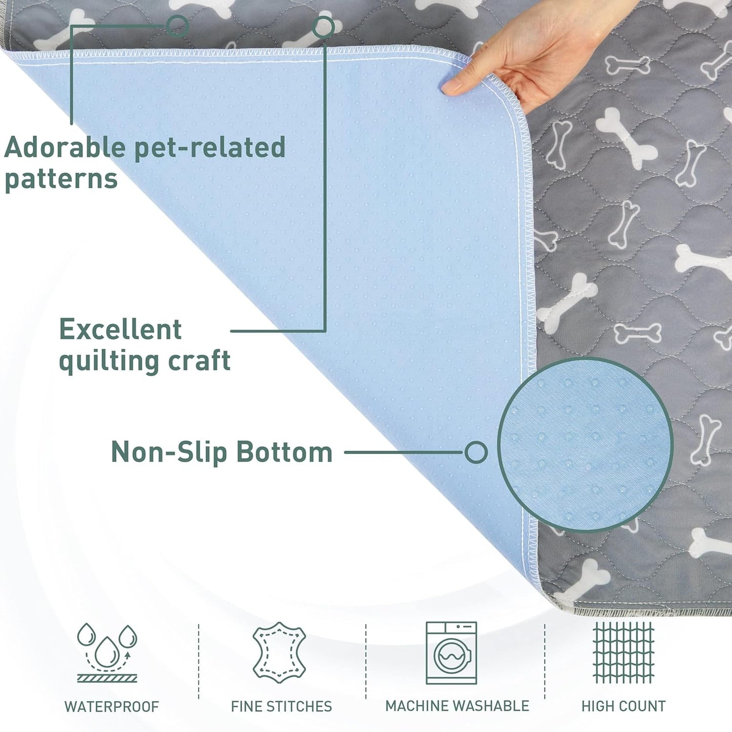 Eterish Reusable Washable Pee Pads for Dogs Large/Extra Large 36'' x 36'' 2 Pack, Absorbent Pet Puppy Dog Training Pads Non-Slip, Waterproof Whelping Potty Pads for Dogs Leak-Proof