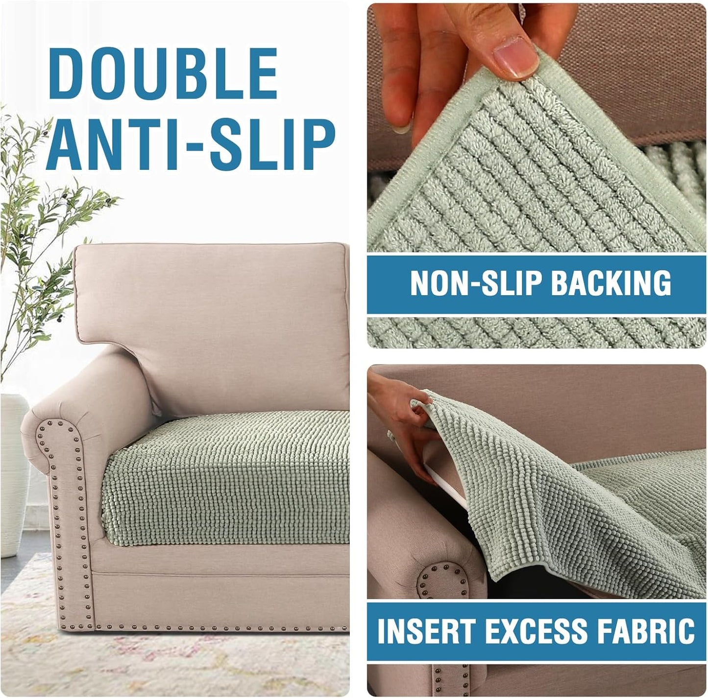 H.VERSAILTEX Plush Chenille Dog Bed Cover Thick Soft Sofa Cover for 3 Cushion Couch Anti Slip Couch Cover Furniture Protector for Dog, Pet, Cat (35" x 82", Sea Foam)