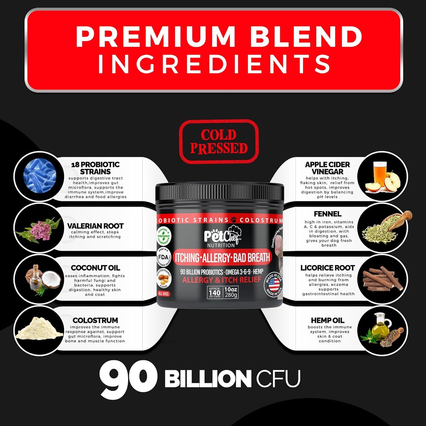 Pet Chef Dog Stop Itching & Allergy Blocker Chew - Natural Anti Itch for Dogs with Omega 3, Salmon Oil - Peanut Butter - Best Value 140 ct Dog Stop Itching Support- Safe no Chemicals All Natural