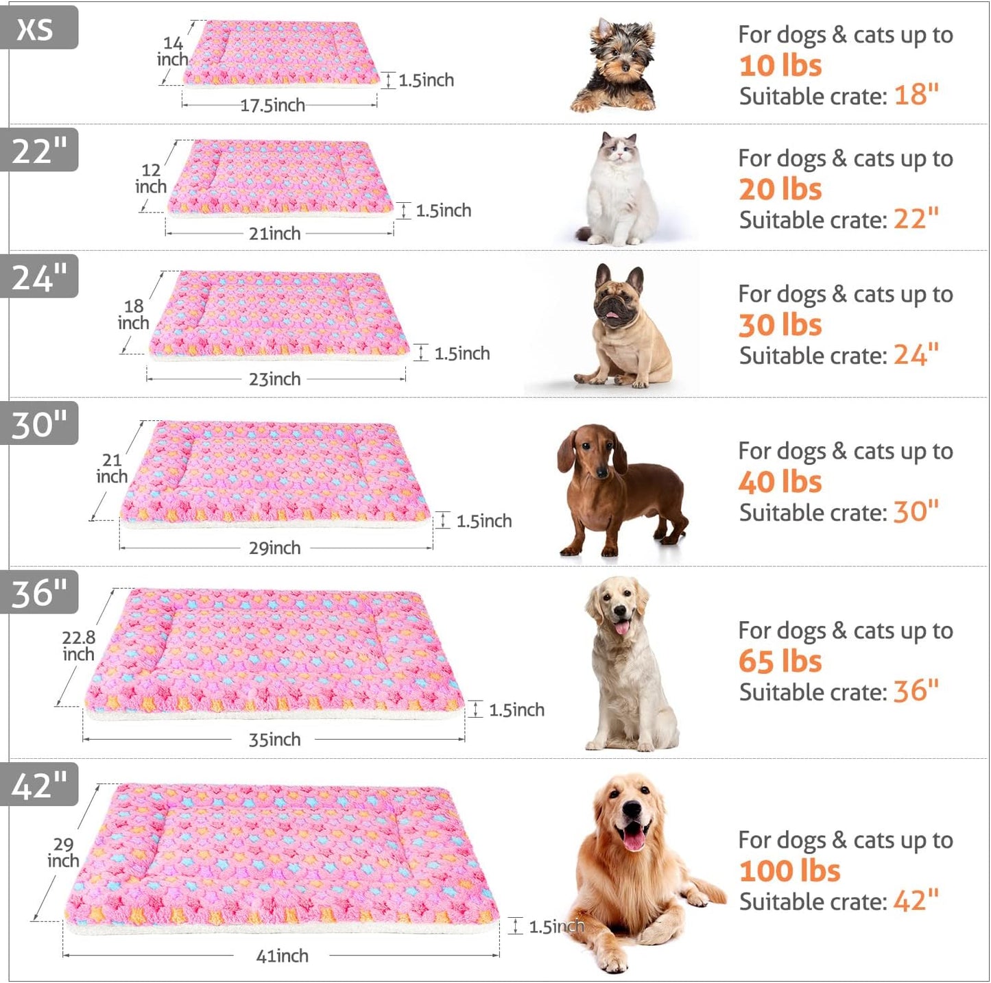 Mora Pets Dog Crate Pad - Ultra Soft Bed With Cute Star Print, Washable Mat for Large Medium Small Dogs, Reversible Fleece Kennel Liner, Cat Bed 35 x 22.8 Inch Pink