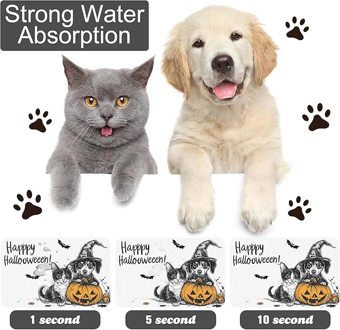 Halloween Cat Dachshund Dog Cat Food Mat-Absorbent Placemat for Food and Water Bowl, Waterproof Non Slip Rubber Backing Dog Food Mats for Floors, Pet Supplies 12 * 20 inch