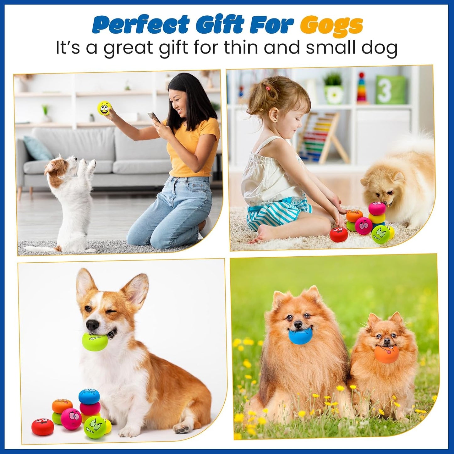 Hungdao 12 Pcs Squeaky Dog Toys Latex Rubber Squeaky Ball Smile Face Emoticon Dog Toys Chewing Interactive Ball Bulk Puppy Lovers Gift for Small Medium Pets Doggie Training (Cute Style)