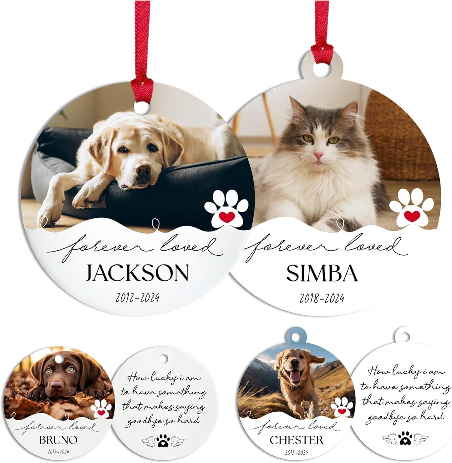 Customized Christmas Pet Photo Ornament with Text - Personalized Dog, Cat Sympathy Keepsake, Memorial Gifts - Acrylic & White Home, Christmas Tree Decoration Accessories
