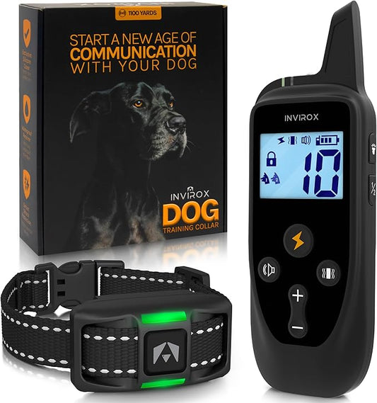 INVIROX Dog Training Collar [2025 Edition] 123 Levels Dog Training Collar with Remote 1100yd Range E Collar for Dogs Training 100% Waterproof Rechargeable, Manual Bark Collar for Large Dog