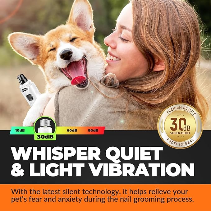 Dog Nail Grinder with 2 LED Lights Powerful 2 Speeds Super Quiet Dog Nail Trimmers with 3 Grinding Wheels Rechargeable Pet Dog Nail Clippers for Large Medium Puppy Dogs Dog Nail File Cat Nail Clipper