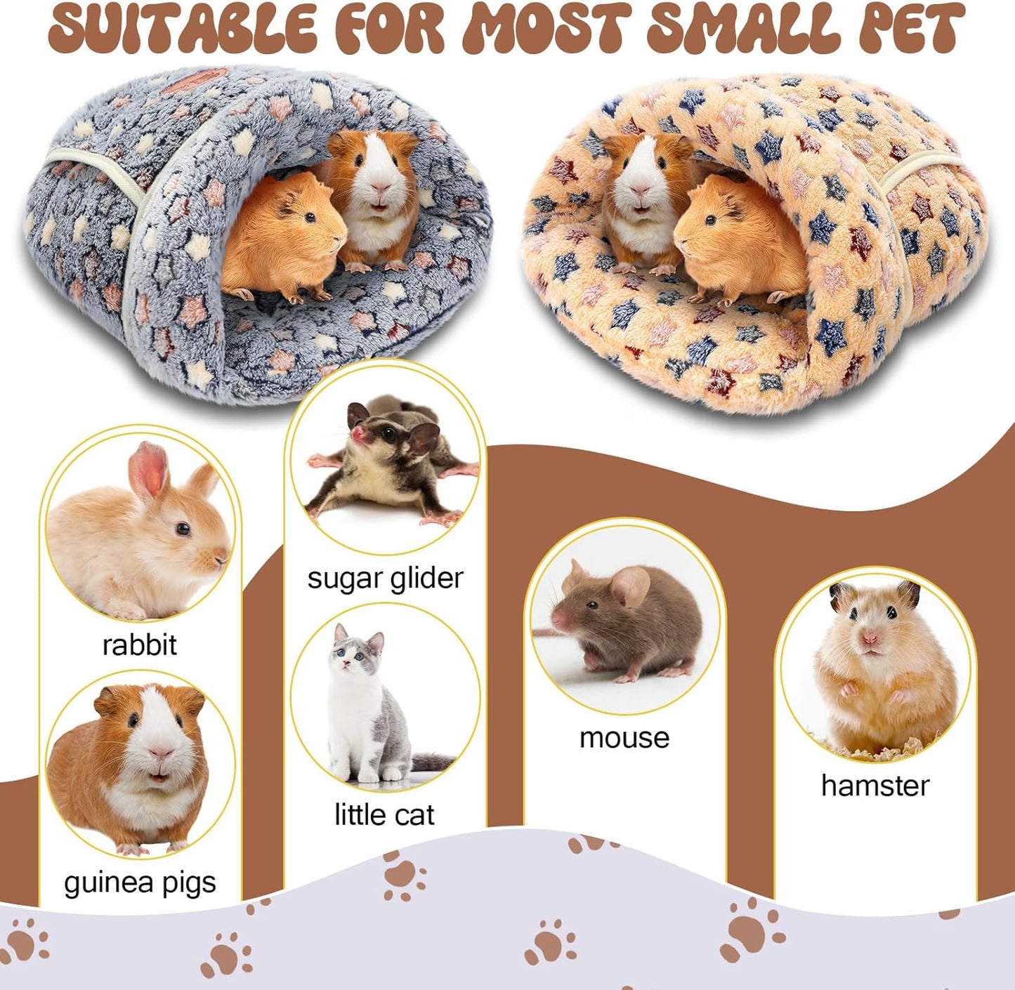 Wenqik 2 Pcs Guinea Pig Hideouts Washable Bunny Bedding Cuddle Warm Small Pet Sack Supplies Portable Pet Carrier Cage Nest Guinea Pig Accessories for Cage(Blue, Khaki,Star)