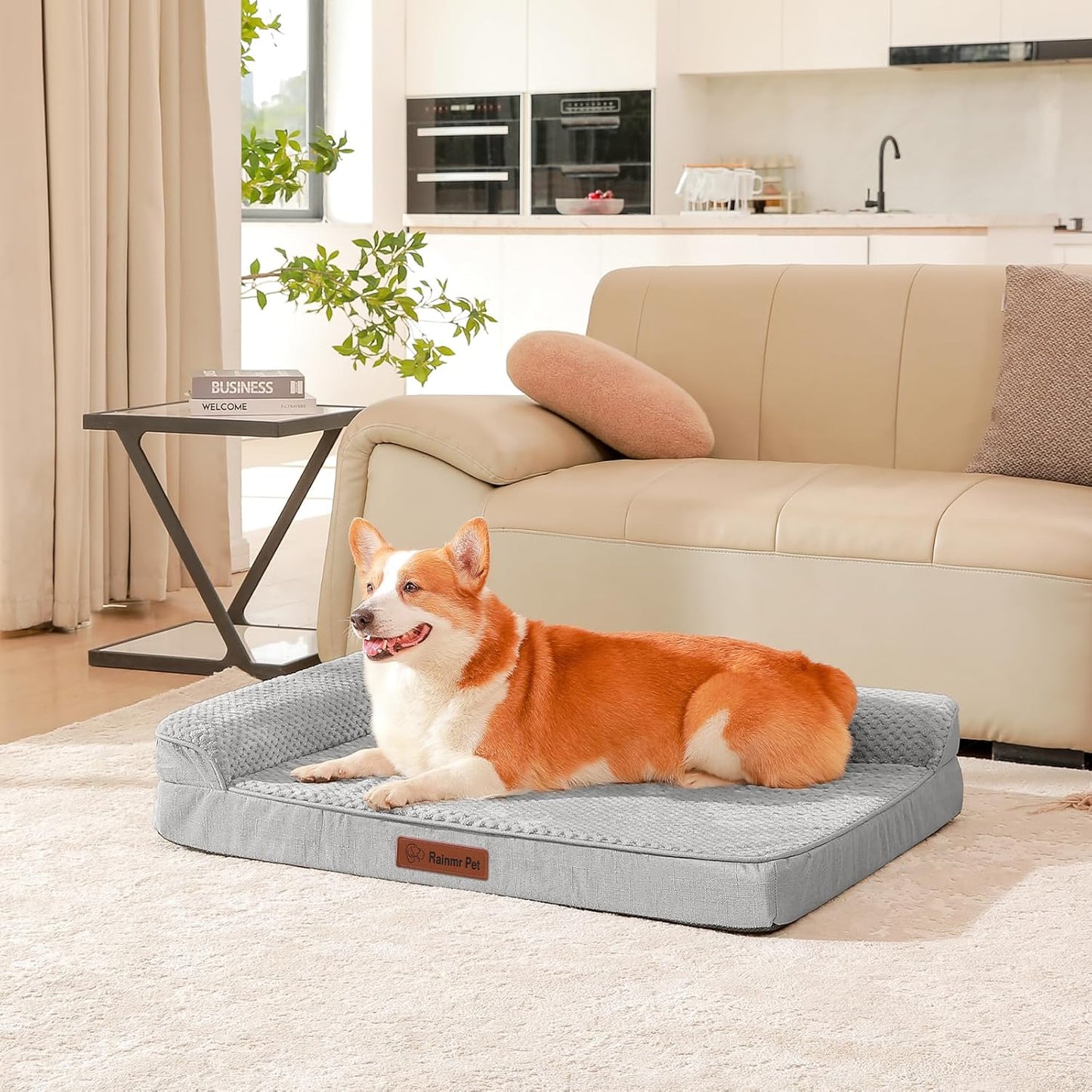 Orthopedic Dog Beds Large Sized Dog, Memory Foam Pet Bed for Medium and Large Dogs, Washable Removable Cover, Nonskid Bottom, Waterproof, 41x27x6 Inches, Light Grey
