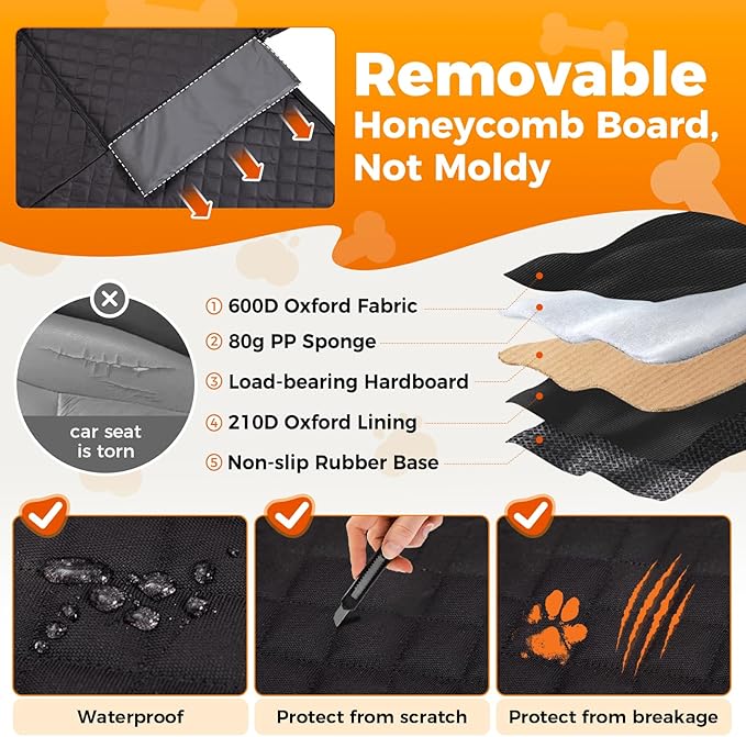 KingCamp Dog Car Seat Cover for Back Seat, Waterproof Scratch Proof Dog Hammock with Hard Bottom 600D Heavy Duty Nonslip Durable Seat Protector with Mesh Window for Cars, SUV, 64" x 54"
