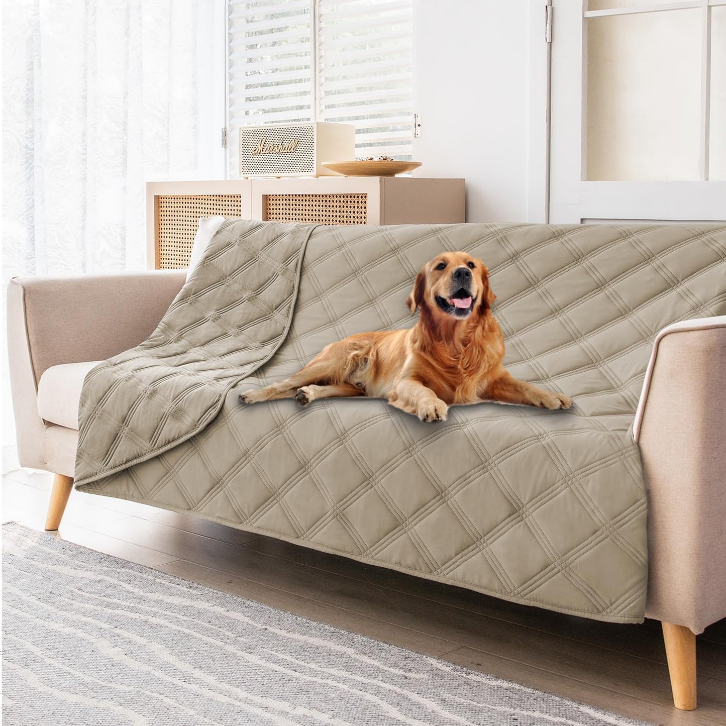 fuguitex Waterproof Dog Blanket Reversible for Small Dogs Resistant Leakproof Washable Couch Cushion Bed Protector Cover for Indoor Furniture Pet Friendly（30"*53",Brown+Khaki+Khaki