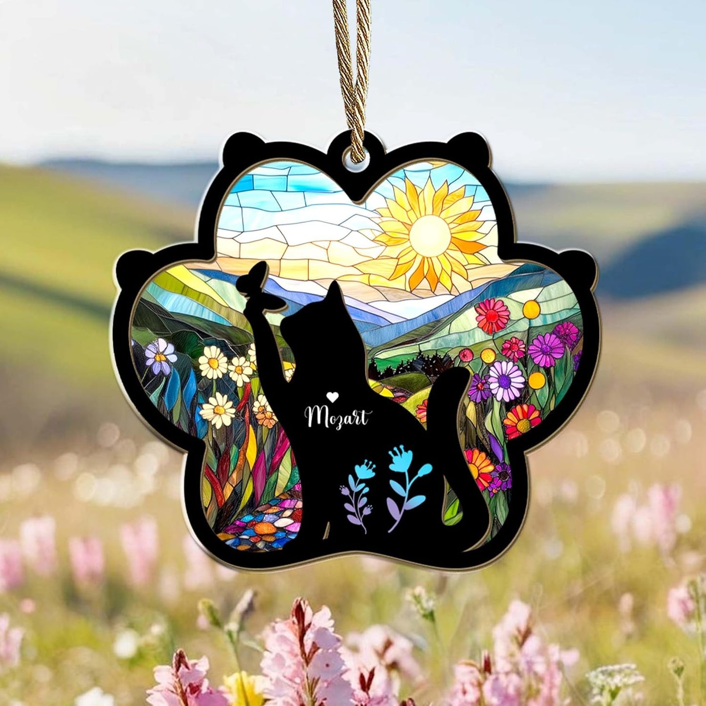 Personalized Pet Memorial Suncatcher – Custom Cat Silhouette with Name & Multiple Background Options, Sympathy Gift for Pet Loss, Pet Memorial Keepsake for Cat Lovers
