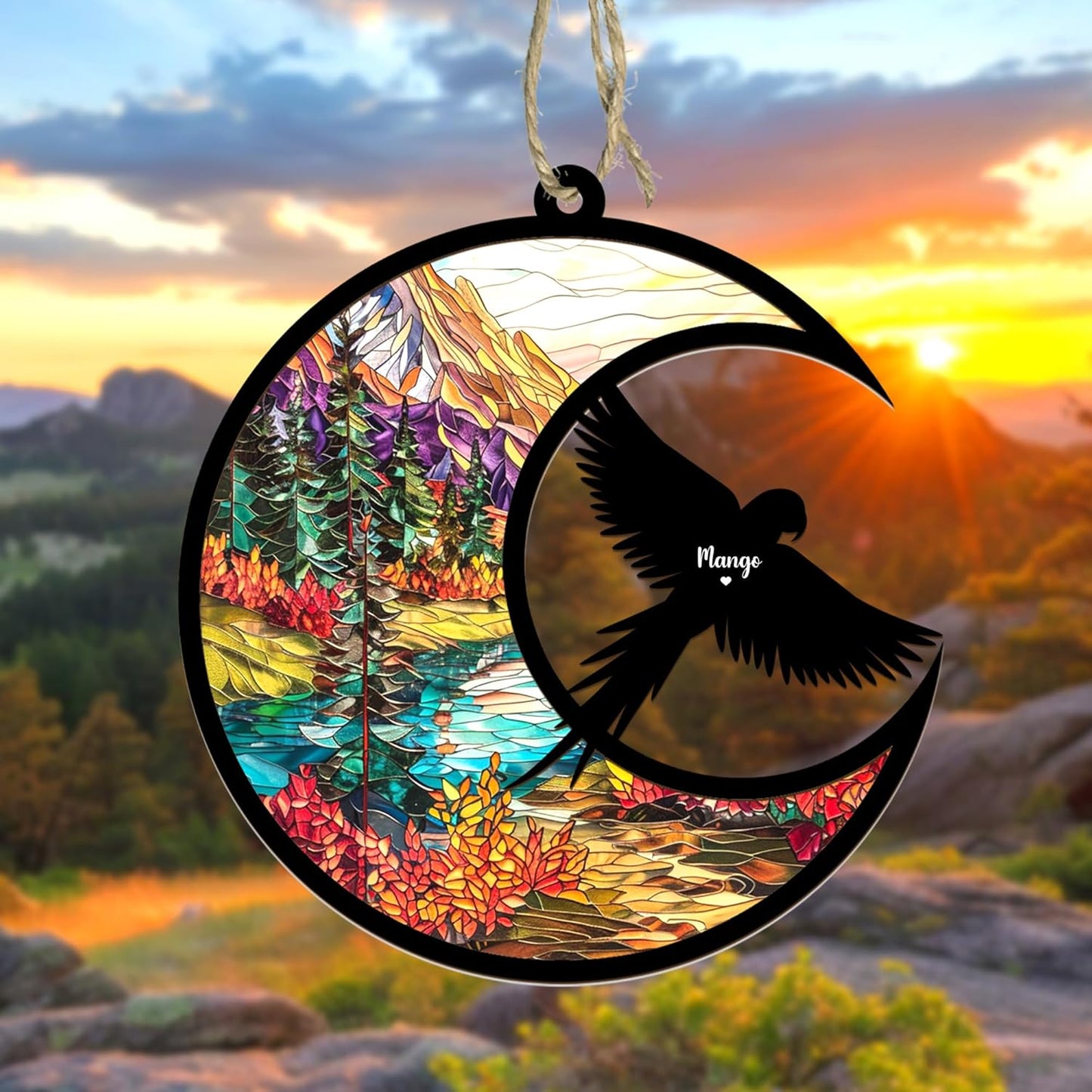 Personalized Parrot Memorial Suncatcher – Custom Bird Suncatcher with Name for Up to Two Birds, Sympathy Gift for Parrot Loss, Memorial Gift for Bird Lovers