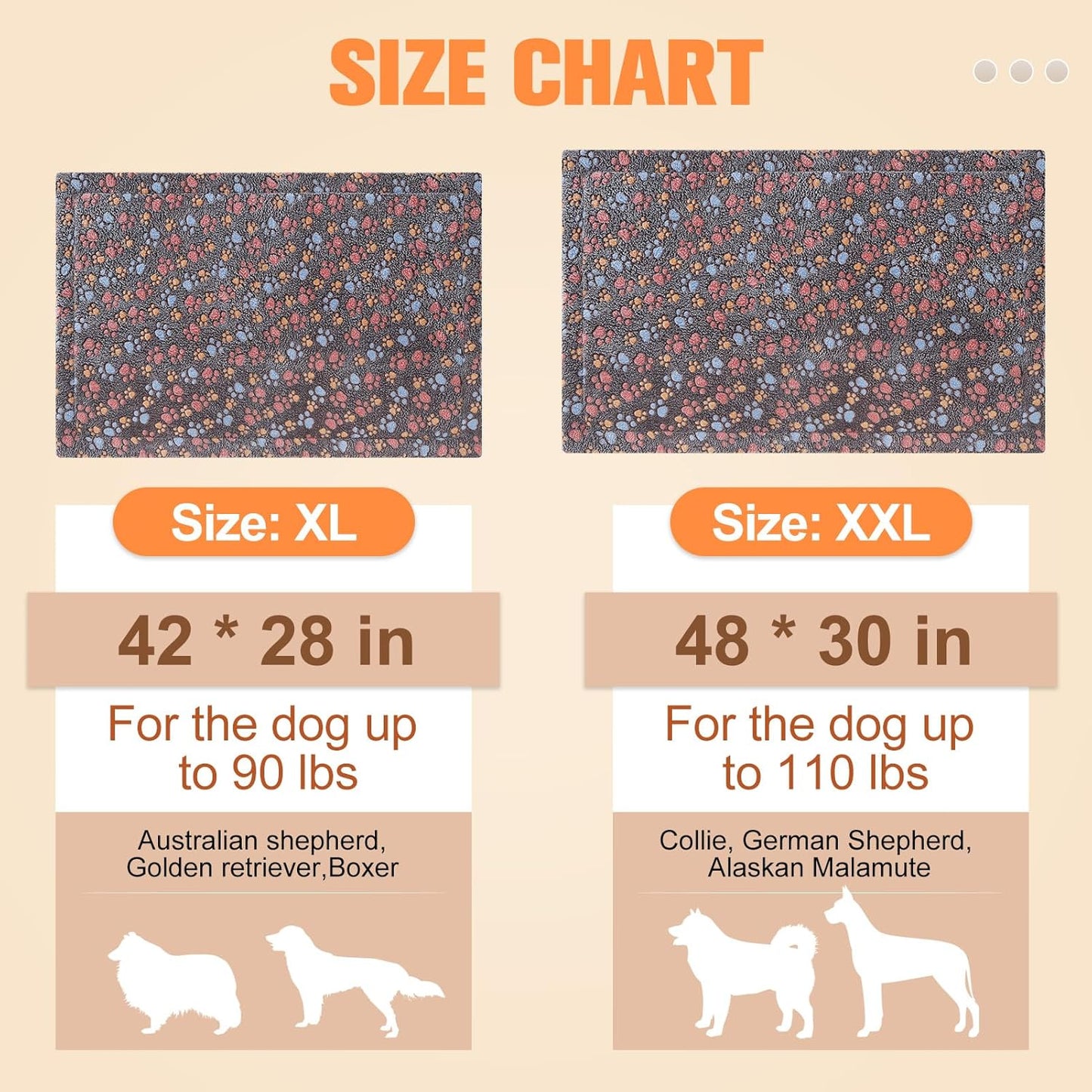 BEAUTYZOO Dog Bed Crate Pad 42 x 28 inch, Washable Dog Crate Mat for X-Large Sized Dogs, Anti-Slip Pet Crate Bed Kennel Pad, Durable Cozy Puppy Sleeping Mat Rectangle Mattress, Colorful Paw