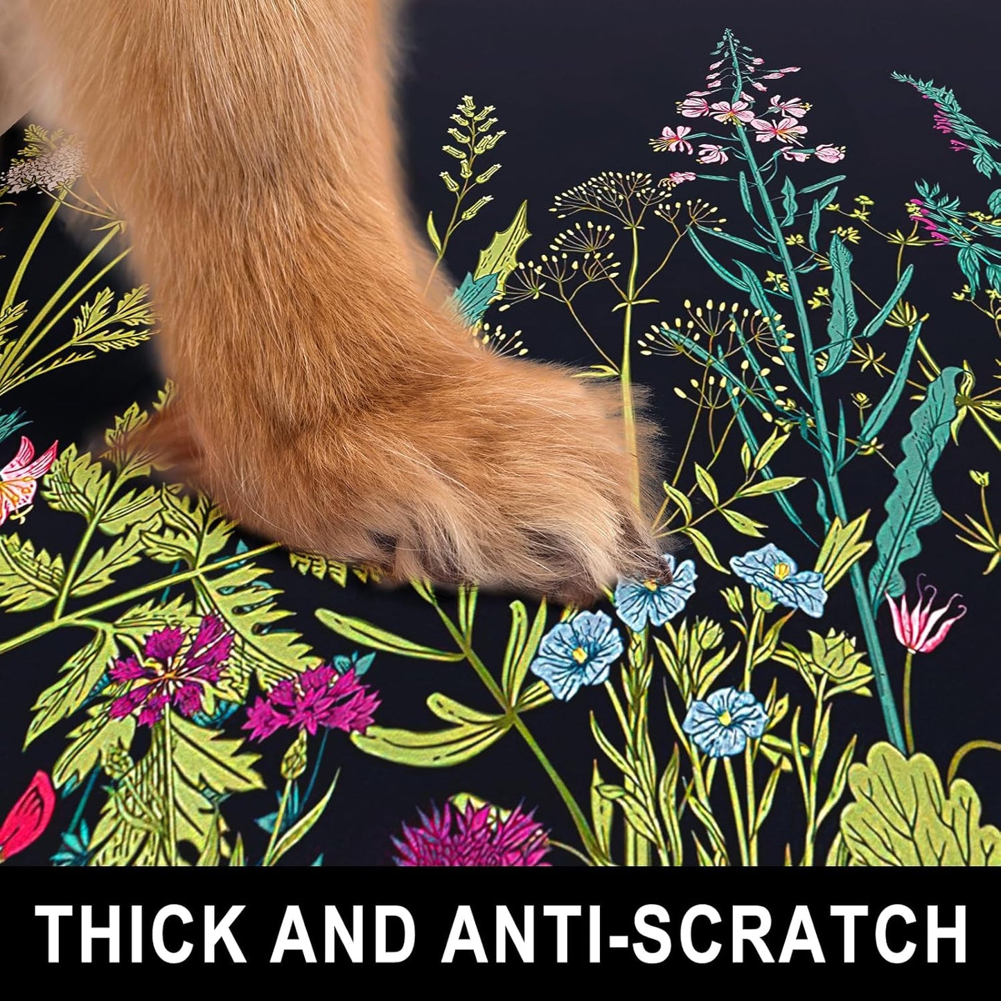 Dog Food Mat, 16" x 24" Absorbent Dog Cat Bowl Mat for Food and Water, Cute Anti-Slip Rubber Pet Feeding Rug Protect Floors, Placemat for Feeding & Watering Supplies, Midnight Flower