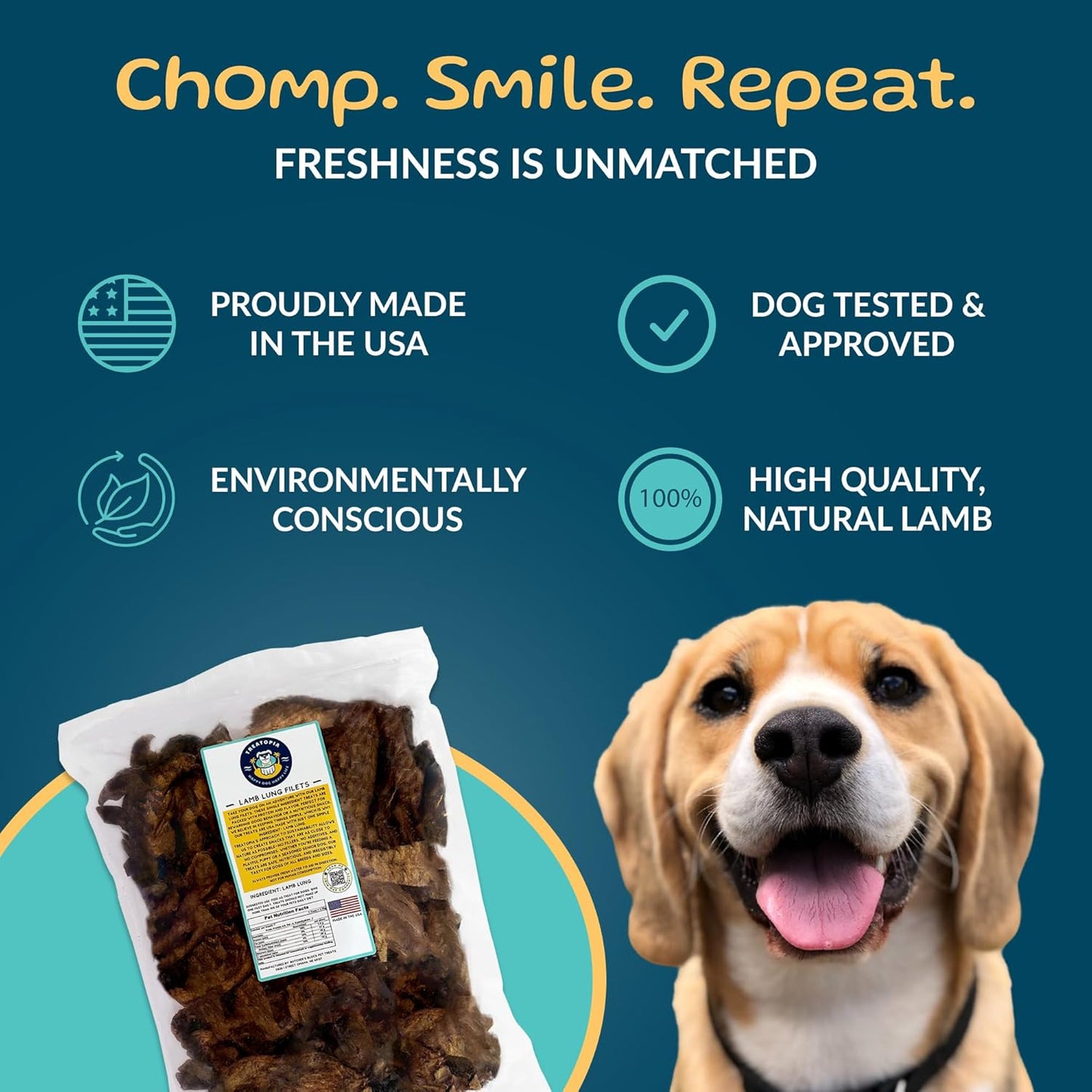 Lamb Lung Filet Dog Treats, 2 LB Bag - All-Natural, Sustainable, Healthy, High Protein, Hand-Trimmed, Slow-Roasted, Made in The USA, Nutritious, No Additives, No Fillers