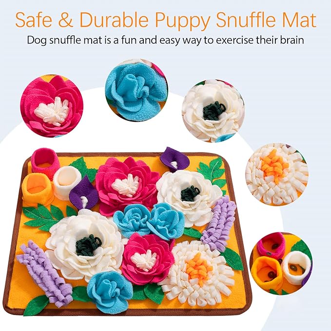 Snuffle Mat for Dogs Pet Treats Feeding Mat for Small/Medium Breed Dogs Non-Slip/Portable/Durable Interactive Dog Puzzle Toys Encourages Natural Foraging Skills (Orange)