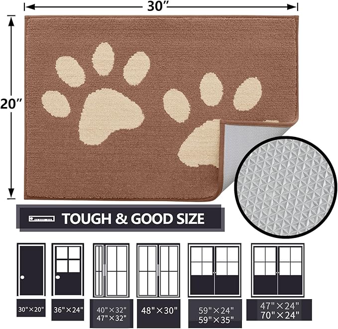 Buganda Dog Door Mat for Muddy Paws, Absorbent Dirt Trapper Washable Indoor Doormats, Non Slip Low-Profile Mud Mat for Dogs, Front Entrance Doormat for Inside Floor (40x32 Inches, Camel)