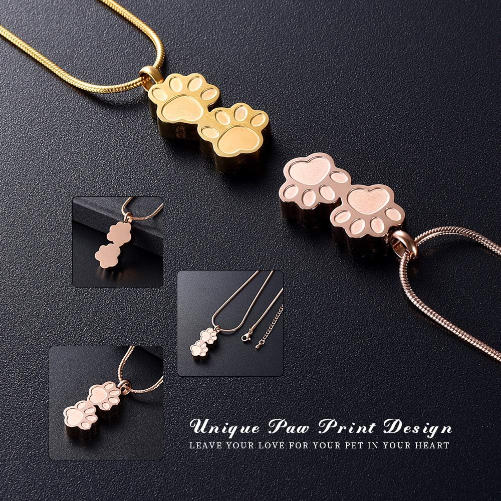 Pet Urns For Dogs/Cats - Pet Ashes Necklace - Paw Print Urn Necklace with Mini Keepsake Urn Memorial Ash Jewelry