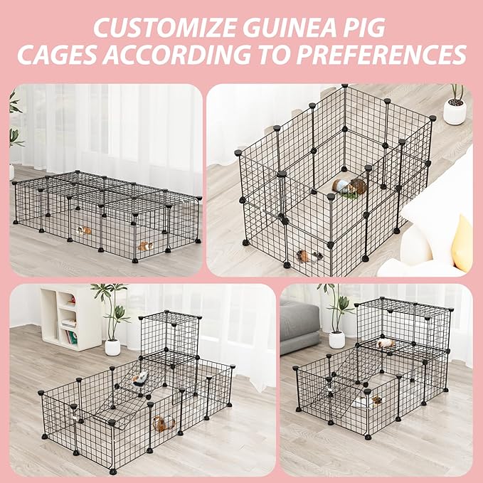 Guinea Pig Cages with Door and Top, 49.2x24.6x12.2inch Small Animal Cage, 20pcs Metal Grid Panels Small Animal Playpen, Expandable Cage for Guinea Pigs, Rabbits, Hamsters and Hedgehogs, Kitten