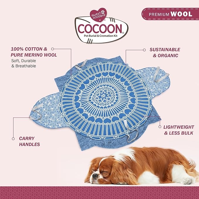 Cocoon® - Eco-Friendly Pet Burial & Cremation Ceremony Kit (Premium Wool) - Casket for Dogs and Cats – Size for Every Breed (Choose Size & Color) (XL, Light Blue)