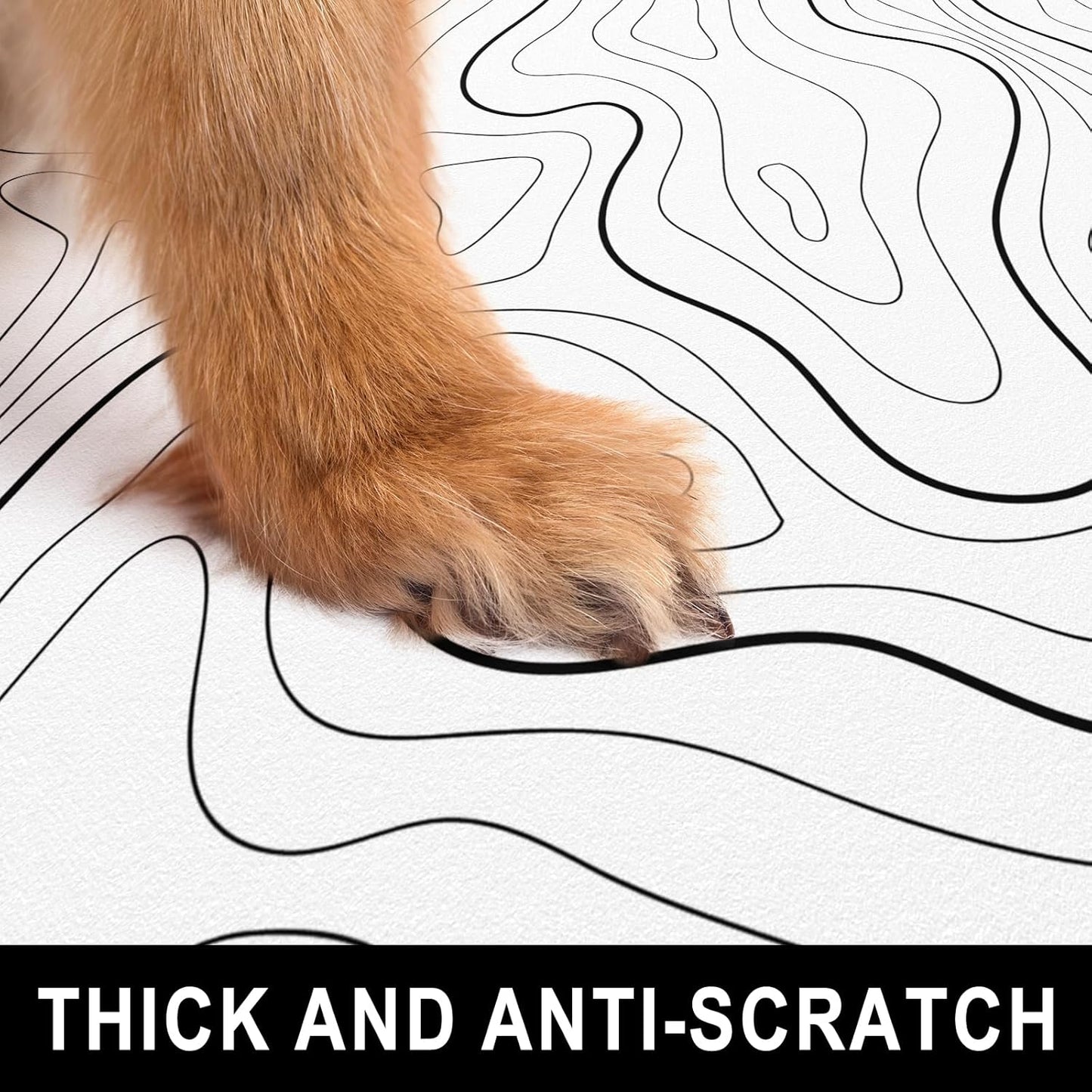 Dog Food Mat, 16" x 24" Absorbent Dog Cat Bowl Mat for Food and Water, Cute Anti-Slip Rubber Pet Feeding Rug Protect Floors, Placemat for Feeding & Watering Supplies, White Line Art