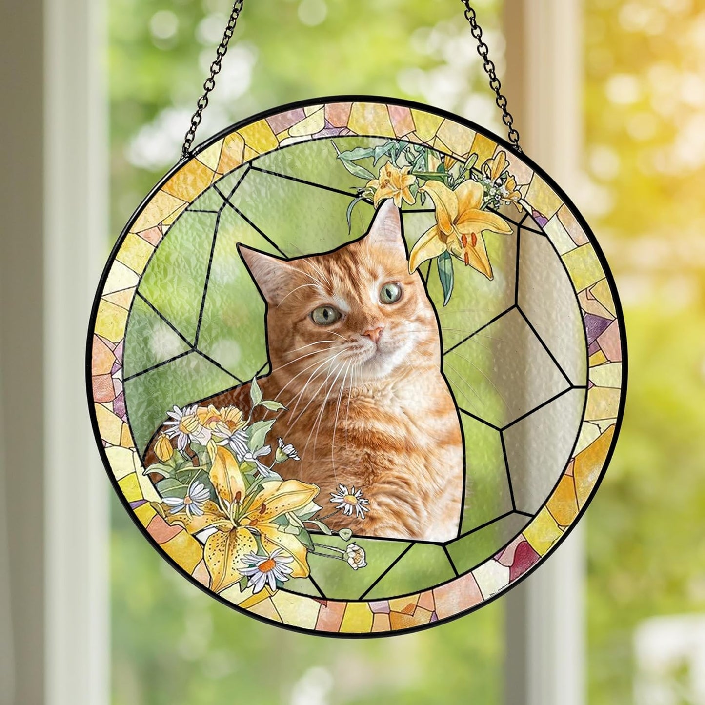 NAZENTI Personalized Cat Memorial Suncatcher, Sympathy Gift for Loss of Pet, Cat Remembrance Gift, Stained Glass Suncatcher, Custom Portrait Photo and Name, Pet Memorial Ornament Window Hanging 1