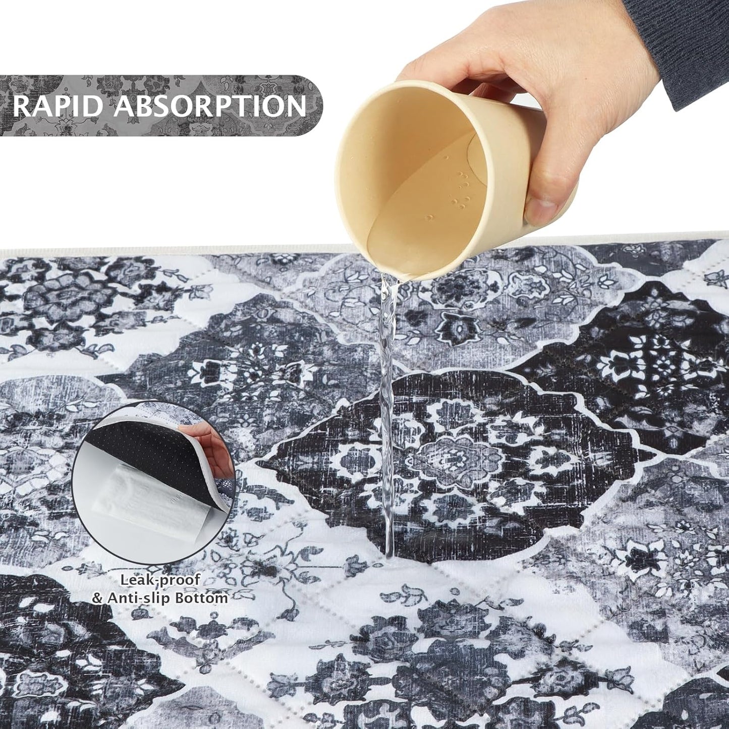 IEUUMLER Washable Pee Pads for Dogs, 2 Pack Reusable Pee Pads for Dogs Non-Slip Grip, Super Absorbent Waterproof Puppy Pads for Potty Training, Playpen, Crate, Whelping Box EU011 Black Grey, 36x41