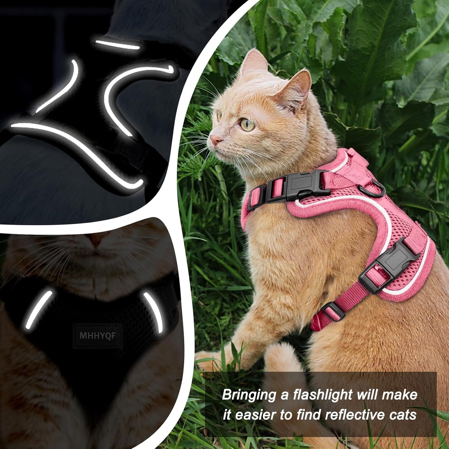 Cat Harness, Cat Harness and Leash for Walking, Escape Proof Soft Adjustable Vest Harnesses for Cats, Easy Control Breathable Reflective Strips Harness, Kitten Harness and Leash Set, Pink, S