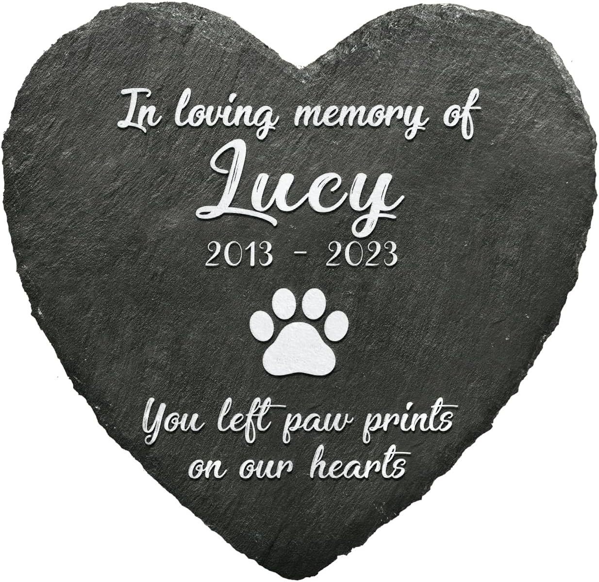 Heart Shaped Pet Memorial Stone for Dog or Cat - You Left Paw Prints on Our Hearts - Dog Heaven - Angel Wings Paw - Dog Loss Sympathy Gift