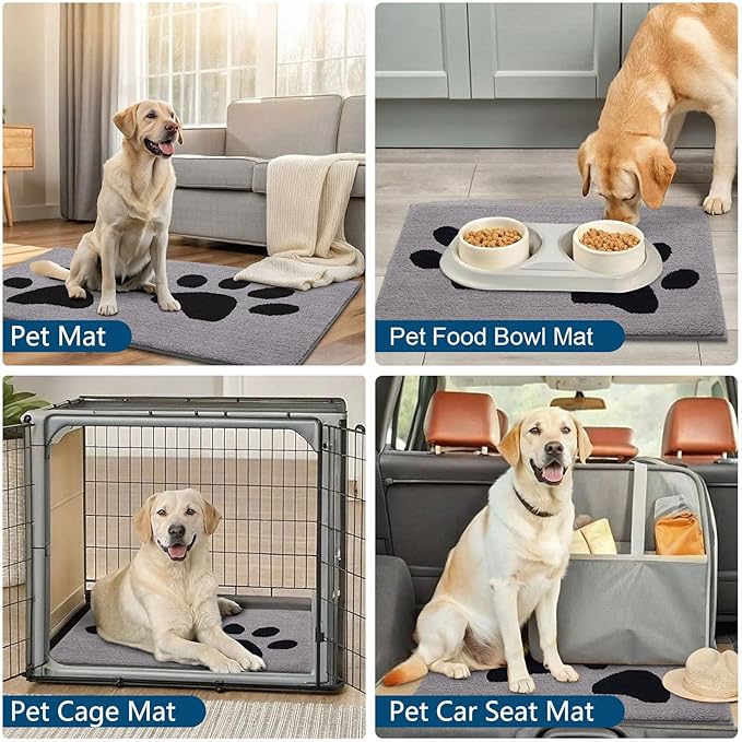 Buganda Dog Door Mat for Muddy Paws, Absorbent Dirt Trapper Washable Indoor Doormats, Non Slip Low-Profile Mud Mat for Dogs, Front Entrance Doormat for Inside Floor (48x30 Inches, Grey)