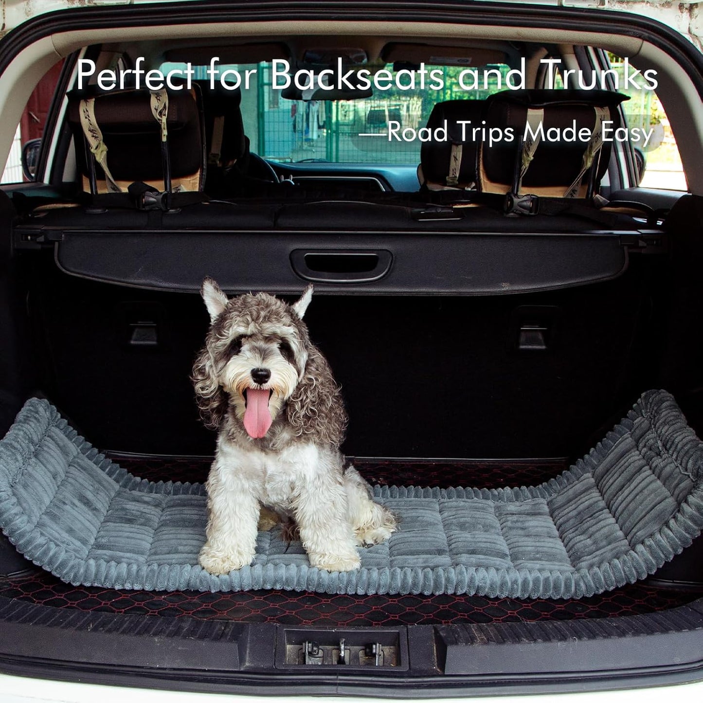 Dog Bed for Car, Pet Travel Backseat Mat for Vehicle SUV Truck Jeep Automobile, Large Washable Foldable Non-Slip Fuzzy Soft Comfortable Cozy Extender Protector Cover Pad, Grey, 24.8x54 in