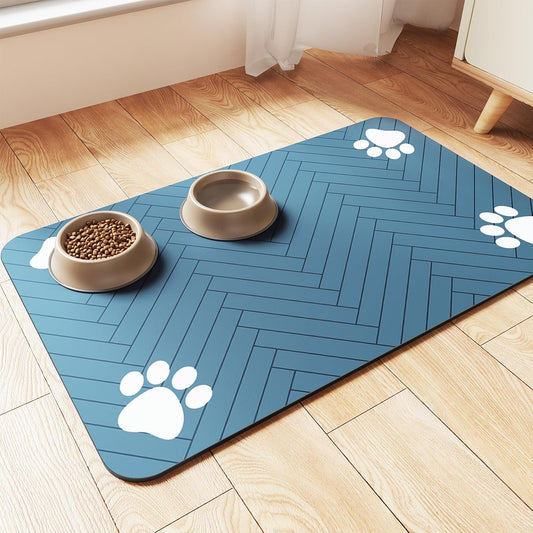 Pet Feeding Mat-Absorbent Pet Placemat for Food and Water Bowl, with Waterproof Rubber Backing, Quick Dry Water Dispenser Mat for Dog and Cat (17"x27", Blue)
