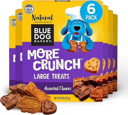 Blue Dog Bakery Natural Dog Treats, More Crunch Large, Assorted Flavors, 18oz Box, 6 Boxes