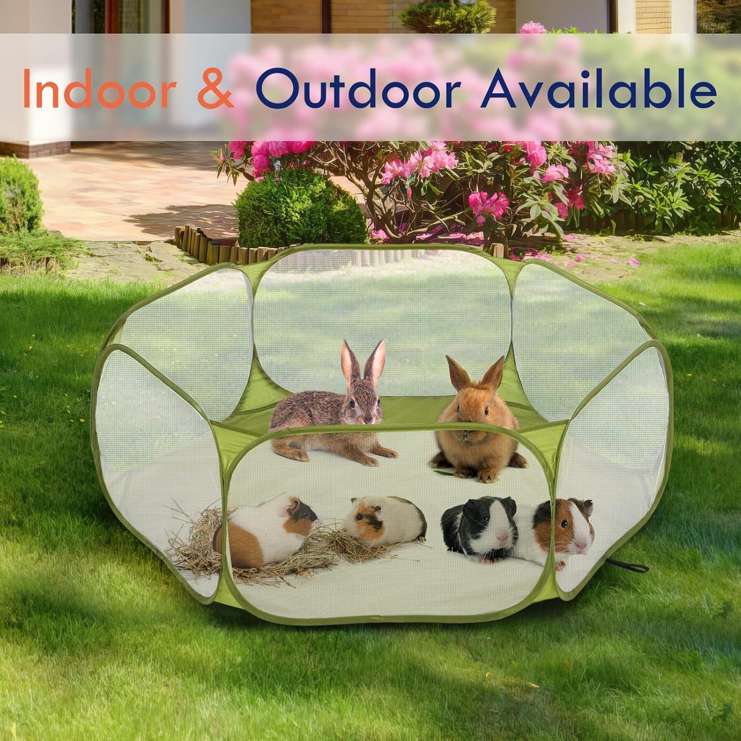 Pawaboo Small Animals Playpen, Waterproof Small Pet Cage Tent with Strong Steel Wire Frame, Portable Outdoor Yard Fence for Chick/Kitten/Puppy/Guinea Pig/Rabbits/Hamster/Chinchillas, Green