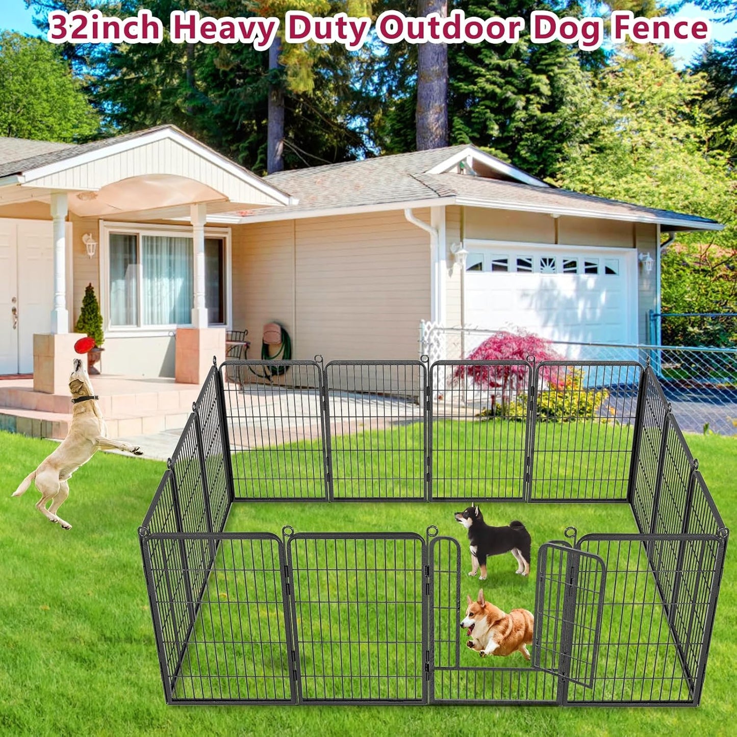 Dog Playpen Dog Fence Outdoor for Yard, 32inch 28 Panels Dog Pens Outside Anti-Rust Pet Playpen Exercise Pen with Lock for Large Medium Small Dogs, Portable Pet Fence for Yard RV Camping