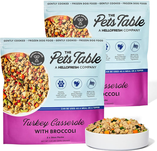 The Pets Table Human-Grade Turkey Casserole Fresh Dog Food, Dog Food Topper or Complete Meal, 6 Count of 36-oz Pouches, 13.6lbs