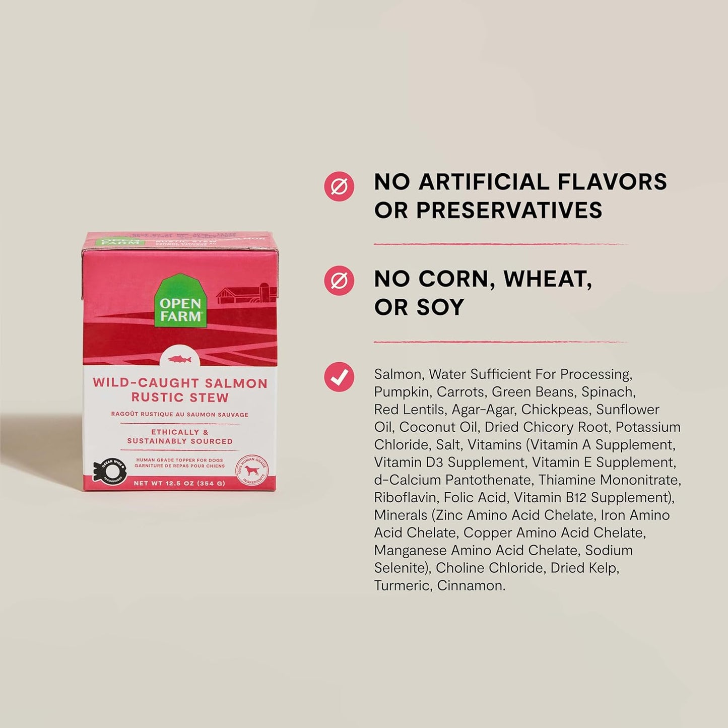 Open Farm Rustic Stews Wet Dog Food, Grain-Free, Complete & Balanced with Human-Grade Ingredients, Humanely-Raised Meat & Bone Broth, Wild-Caught Salmon Recipe, 12.5oz Packs (Case of 12)