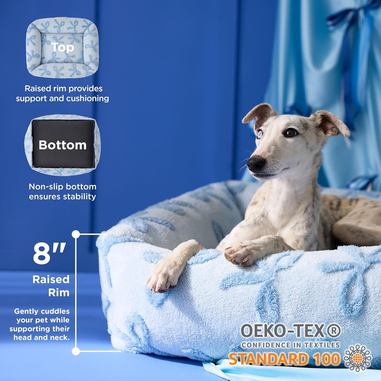 Lesure Cute Dog Bed for Medium Dogs - Washable Pet Beds,Cozy Rectangle Orthopedic Sofa with Jacquard Shaggy Plush & Anti Slip Bottom,30x24x8inches