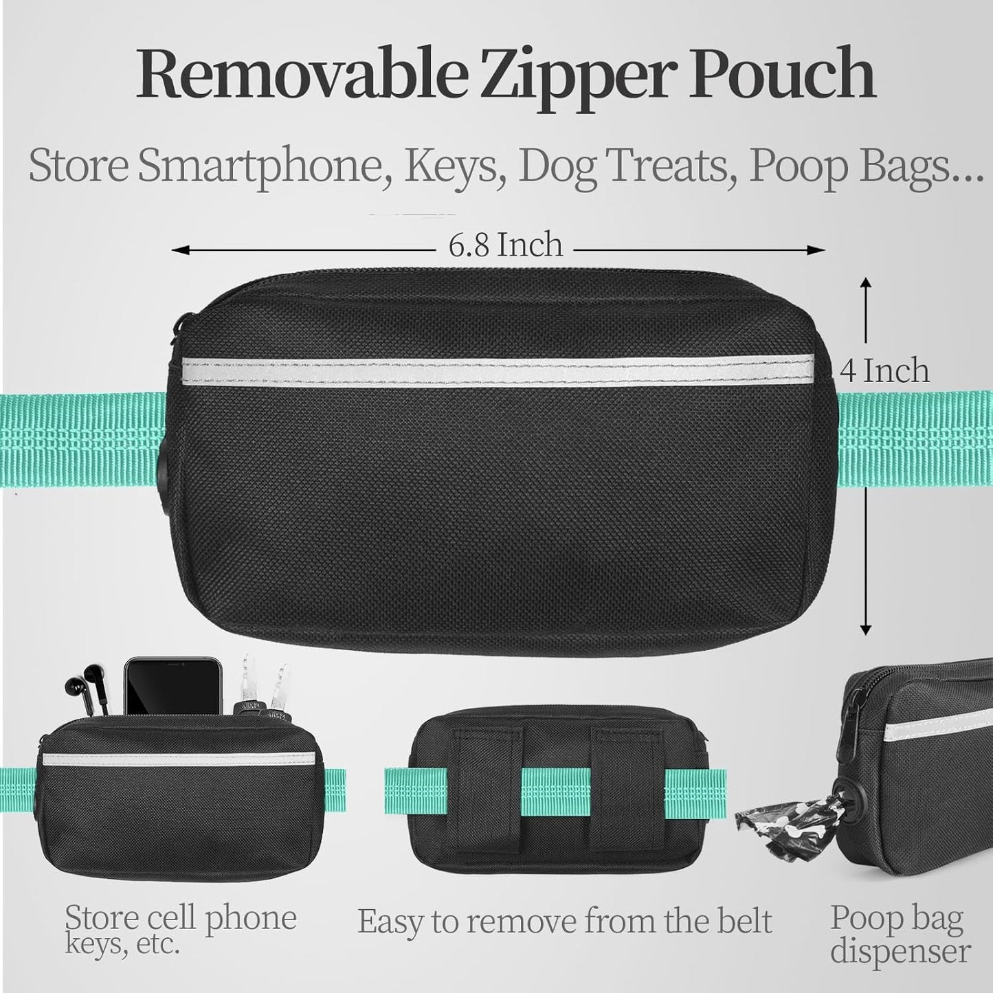 iYoShop Hands Free Dog Leash with Zipper Pouch, Dual Padded Handles and Durable Bungee for Walking, Jogging and Running Your Dog (Large, 25-120 lbs, Teal)