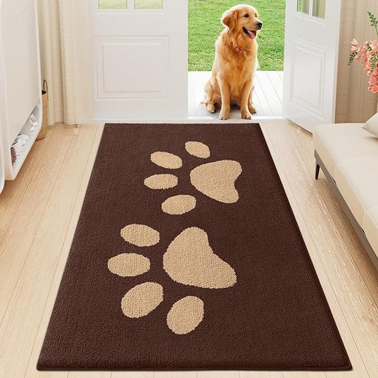 Buganda Dog Door Mat for Muddy Paws, Absorbent Dirt Trapper Washable Indoor Doormats, Non Slip Low-Profile Mud Mat for Dogs, Front Entrance Doormat for Inside Floor (59x24 Inches, Brown)