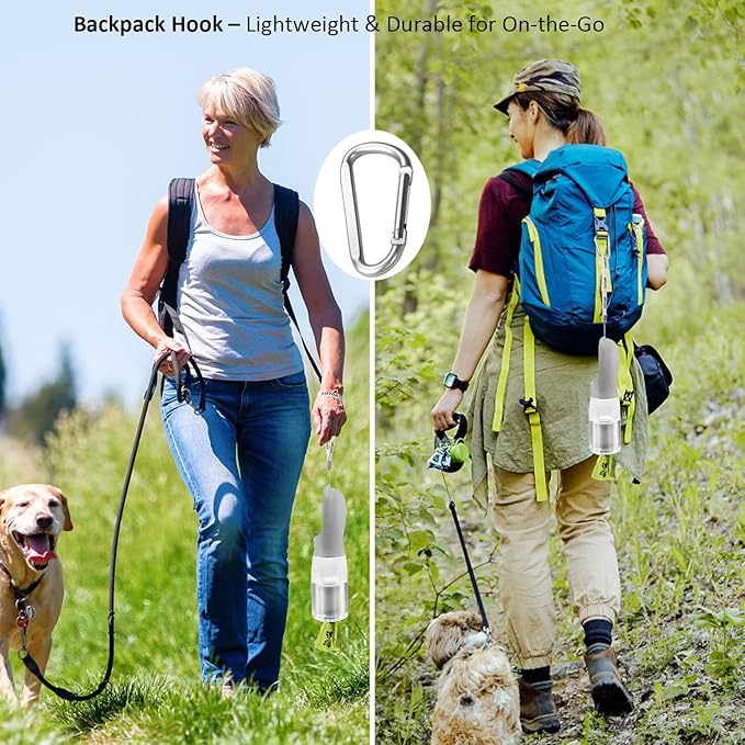 20oz Dog Water Bottle with Food Container & Poop Bag Dispenser | Leak-Proof Portable Pet Water Dispenser with Carabiner Clip | for Walking, Hiking, Travel